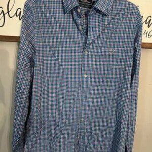 Vineyard Vines Performance Blue & Pink Button Up Long Sleeve Dress Shirt Men's M